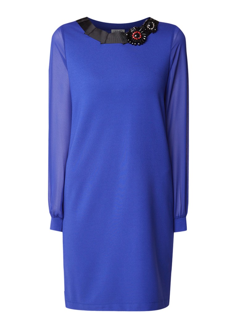 Liu Jo Midi-jurk van jersey met semi-transparante mouw royalblauw