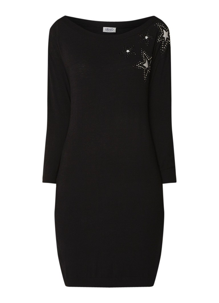 Liu Jo Fijngebreide mini-jurk met sterren en strass zwart