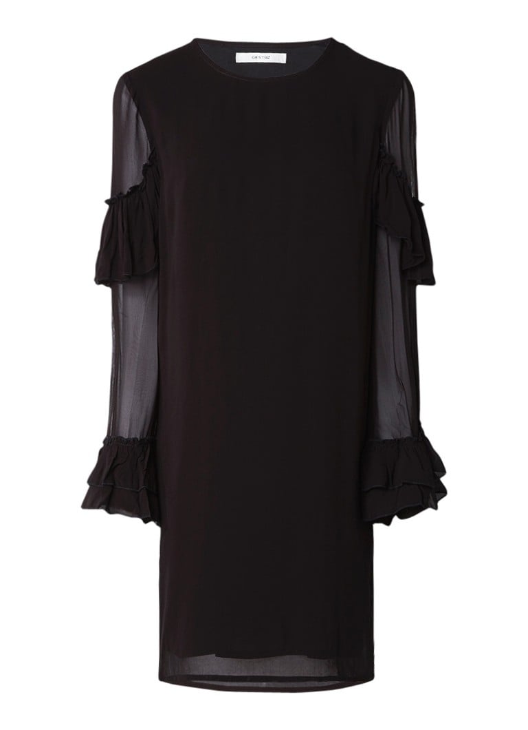 Gestuz Pears midi-jurk met overlay en volant zwart