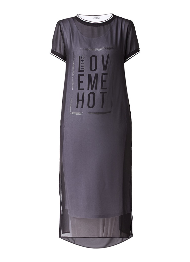 Liu Jo T-shirt jurk met transparant overlay zwart