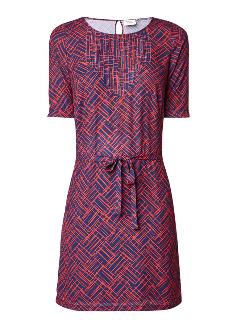 Another-Label Ger A-lijn jurk met strikceintuur en grafisch dessin rood
