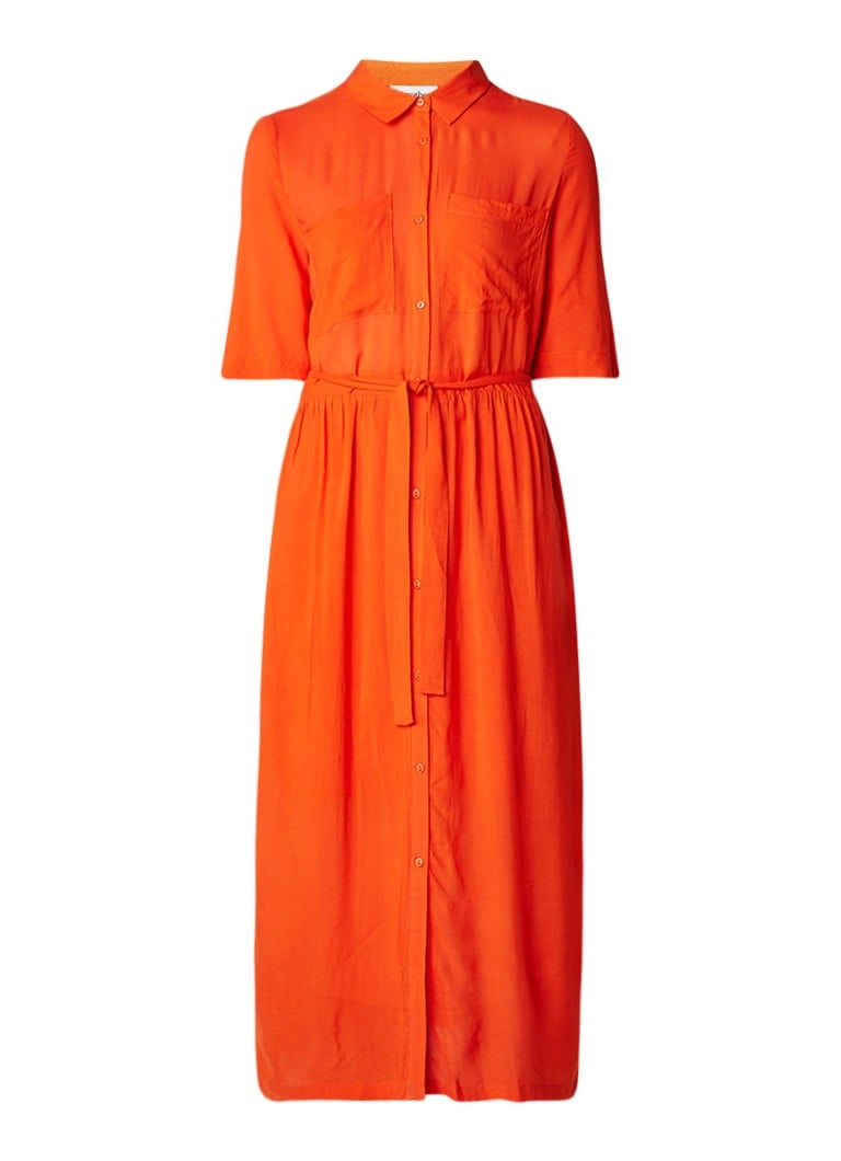 Another-Label Kemps maxi blousejurk met strikceintuur oranjerood