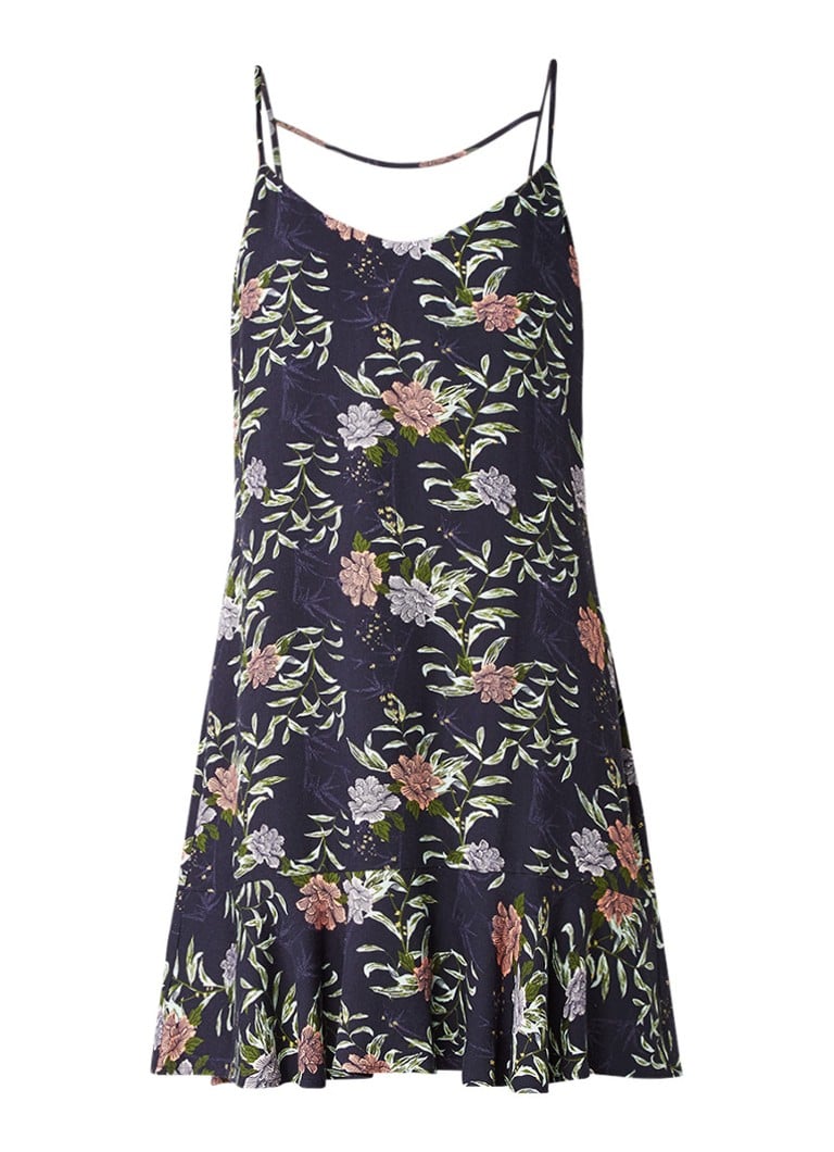 Another-Label Corsa jurk met rugdecolleté en bloemenprint donkerblauw