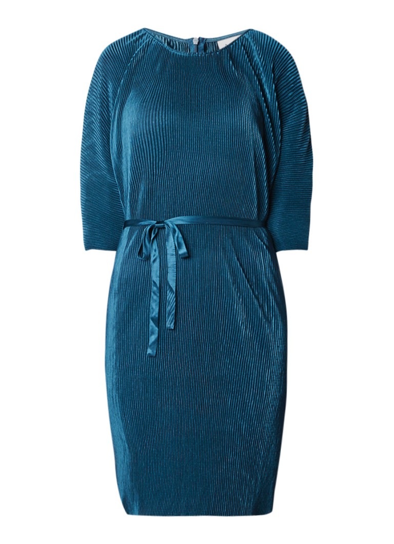 Another-Label Fitch plissé midi-jurk met strikceintuur zeegroen
