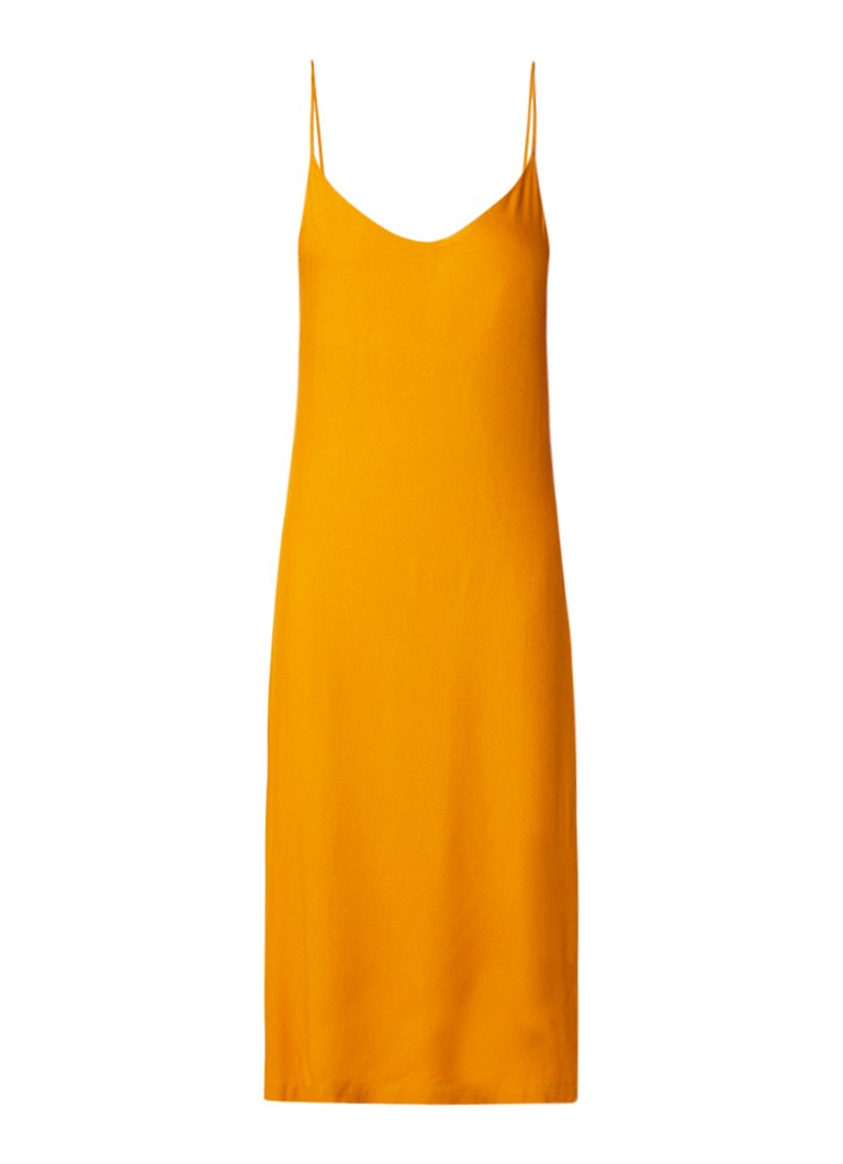 Another-Label Lake mouwloze midi-jurk met rijgdetail okergeel