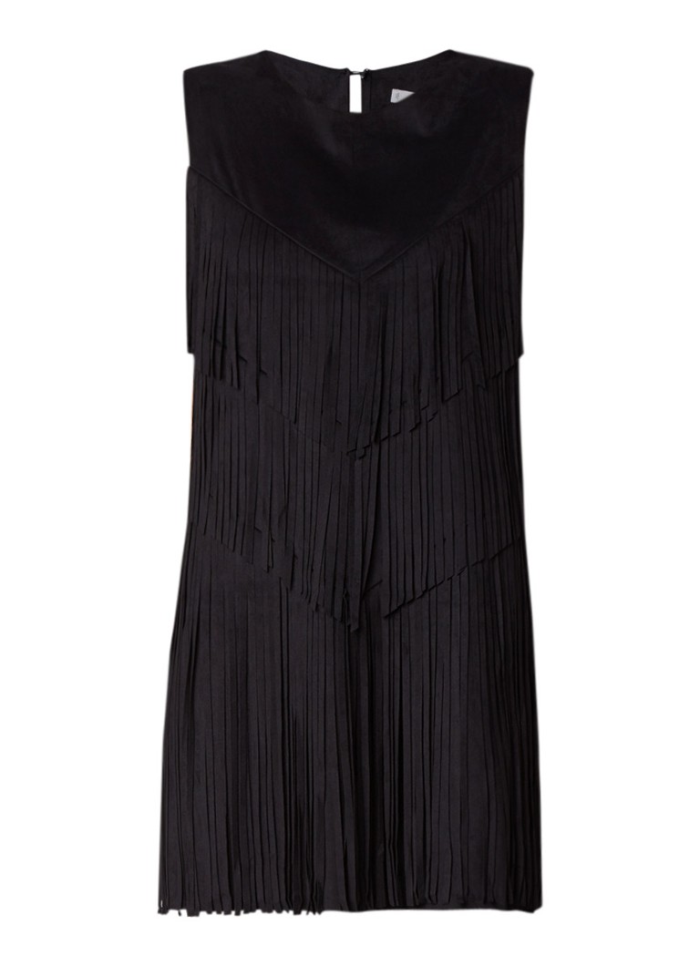 Mango Gipsy mini-jurk van suèdine met franjes zwart