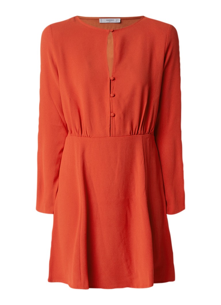 Mango Paros blousejurk met keyhole en knoopdetail oranjerood