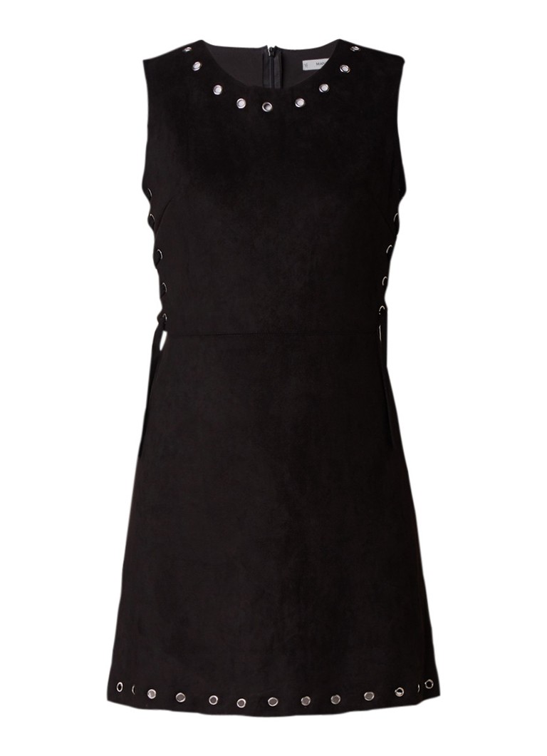 Mango Corsa A-lijn jurk van suèdine met eyelets zwart