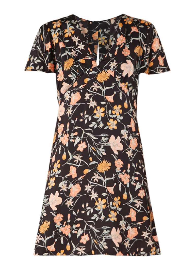 Mango Trac mini-jurk met bloemendessin en rugdecolleté zwart