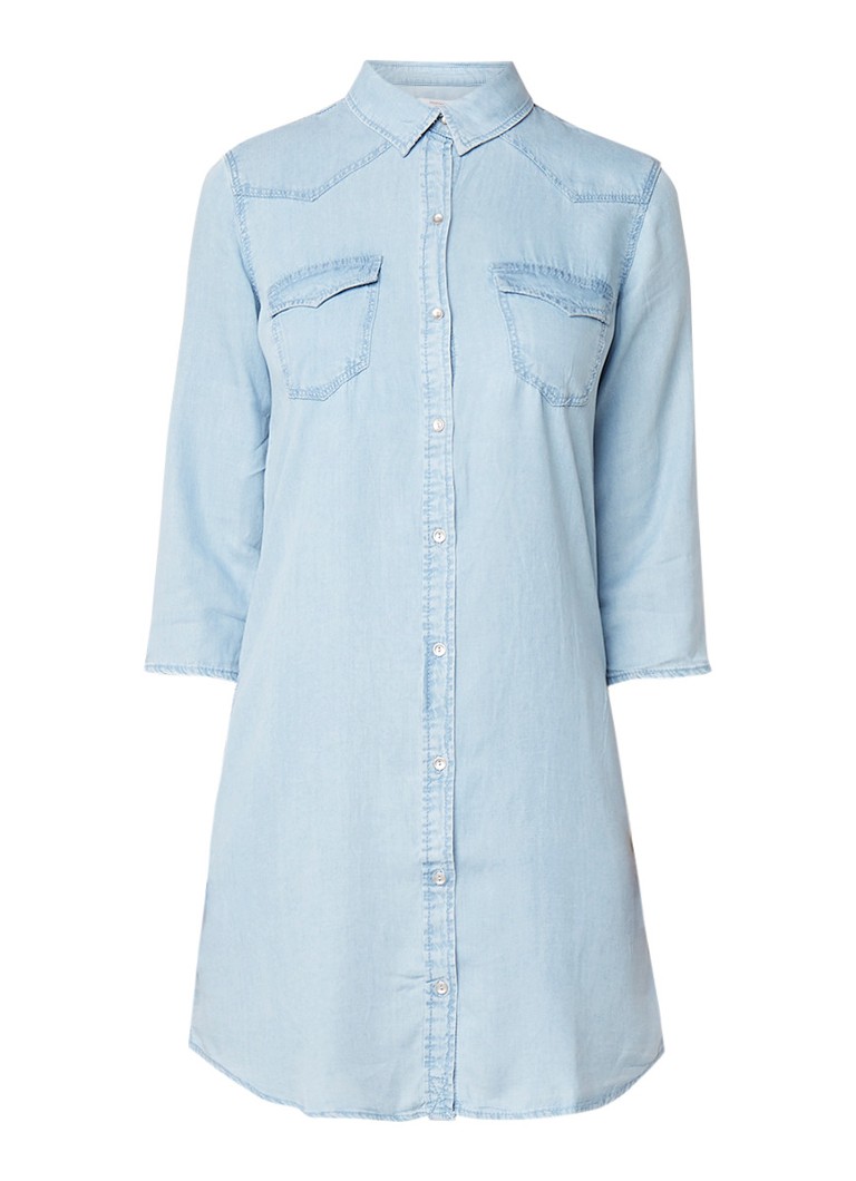 Mango Susy loose fit chambray blousejurk lichtblauw