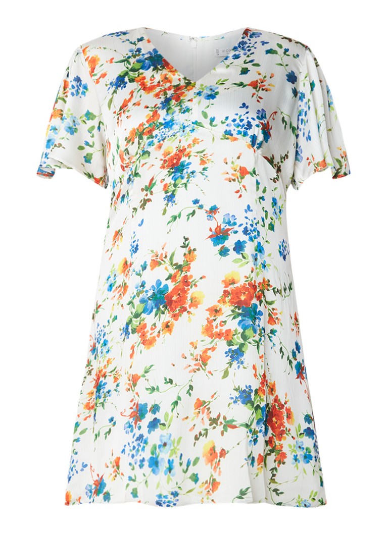 Mango Gera midi-jurk met bloemendessin en V-hals gebroken wit