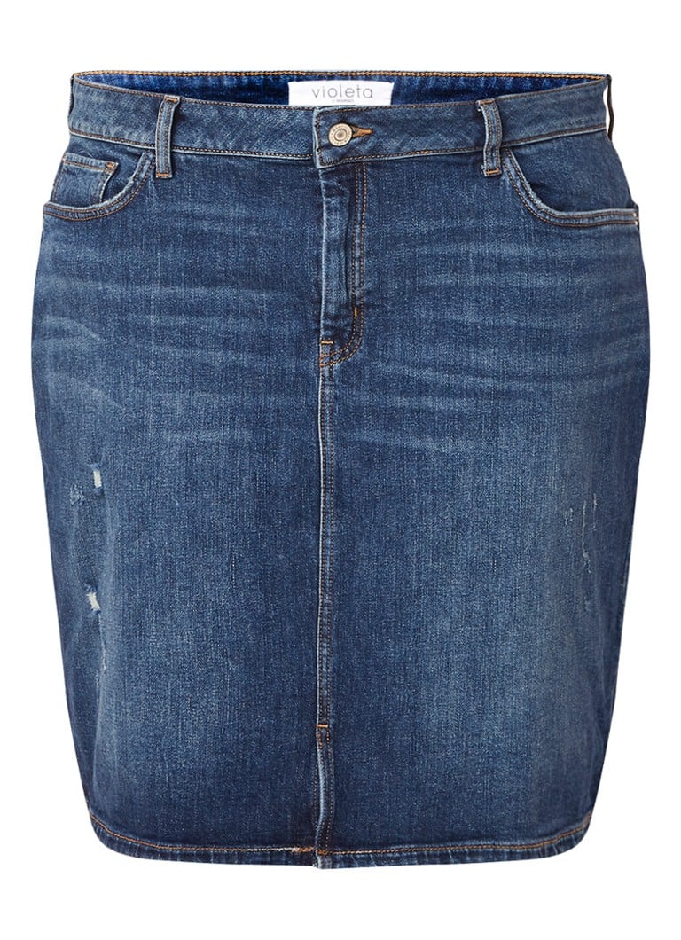 Mango Inma mini-rok van denim met versleten detail indigo