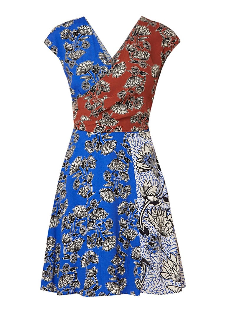 Mango Bari middel-lange jurk met bloemdessin middenblauw