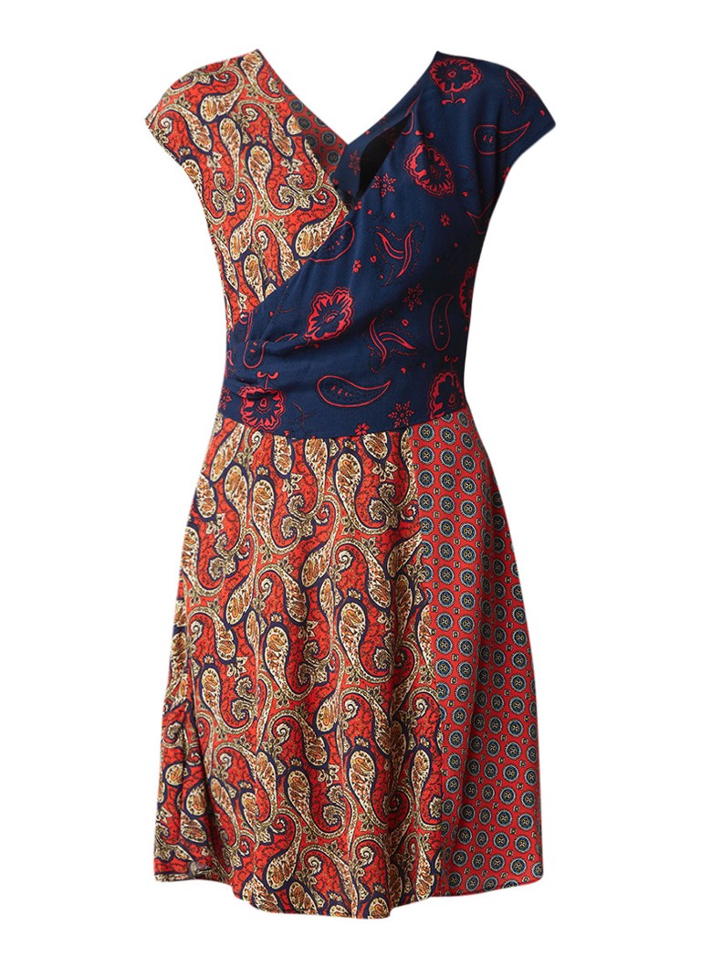 Mango Bari midi-jurk met overslag en gecombineerd dessin rood
