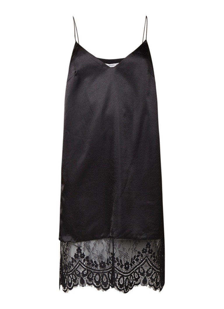 Mango Jaipur midi-jurk van satijn met kant zwart