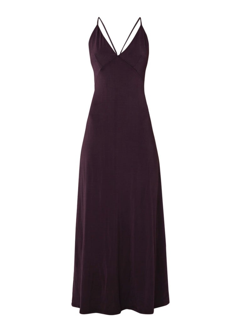 Mango Claudia maxi-jurk van jersey met gekruiste spaghettibandjes aubergine