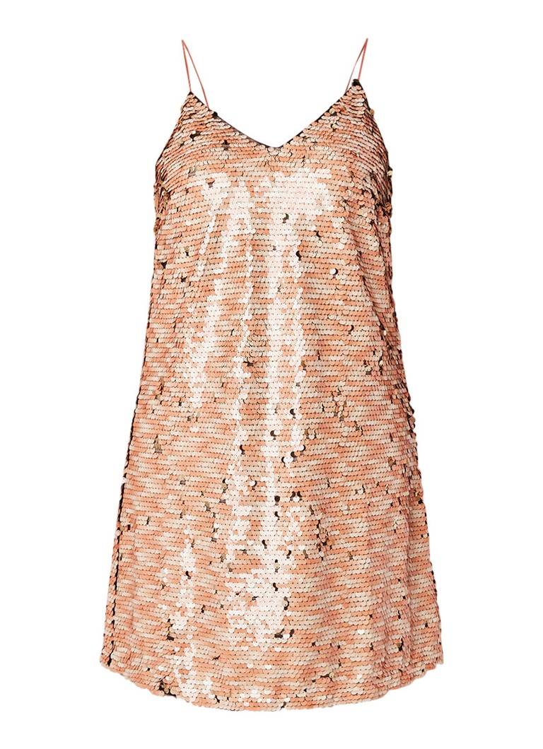 Mango GODDES mini-jurk met omkeerbare pailletten perzikroze