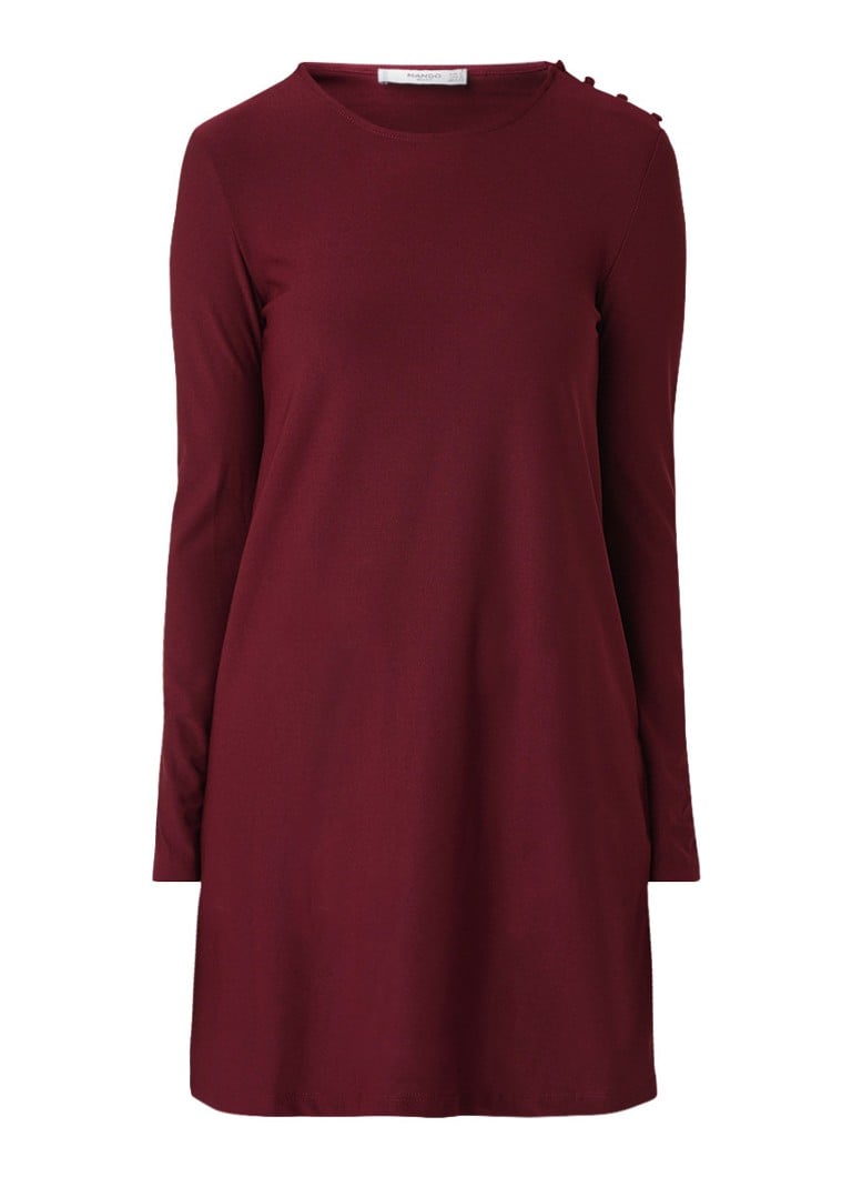 Mango Vera midi-jurk met knoopdetail en stretch bordeauxrood