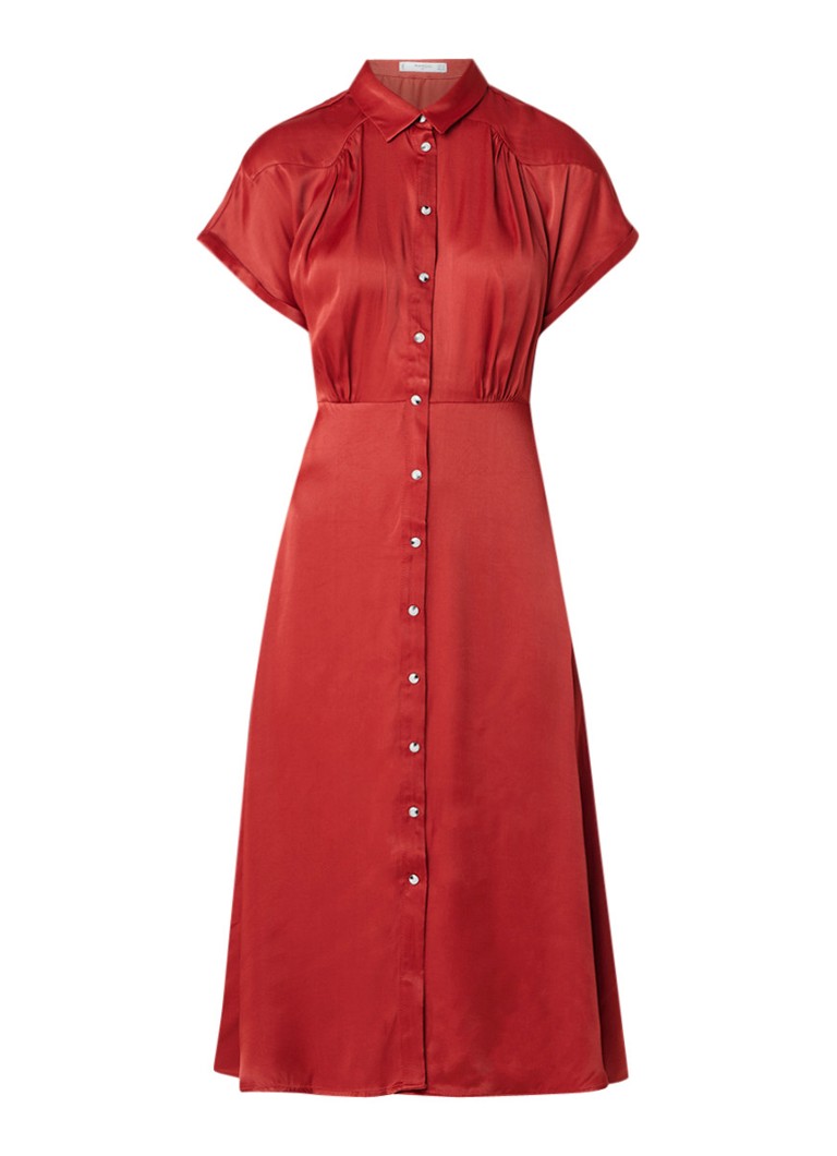 Mango Grenadin A-lijn jurk van satijn met plooidetail roodbruin