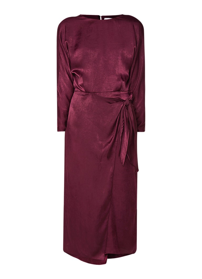 Mango Daiana midi-jurk van satijn met strikdetail aubergine