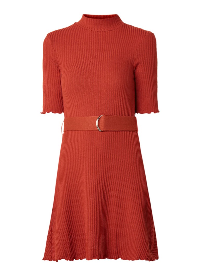 Mango Robert ribgebreide mini-jurk met ceintuur oranje