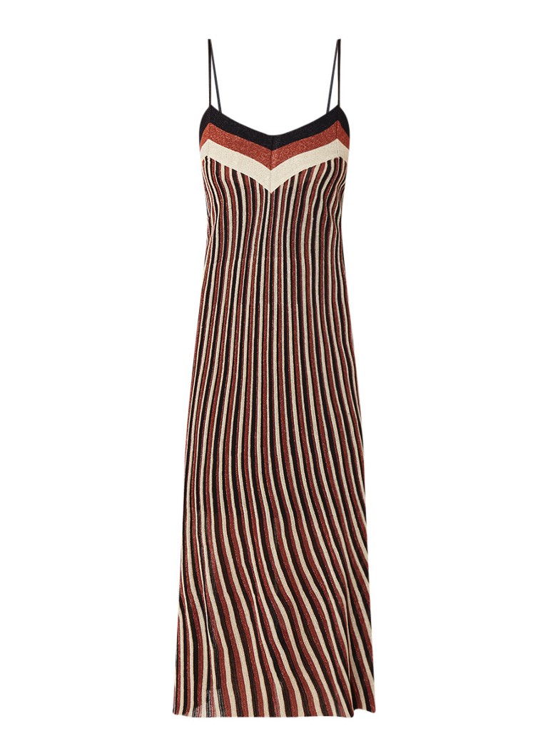 Mango Date fijngebreide jurk met spaghettibandjes en lurex koper