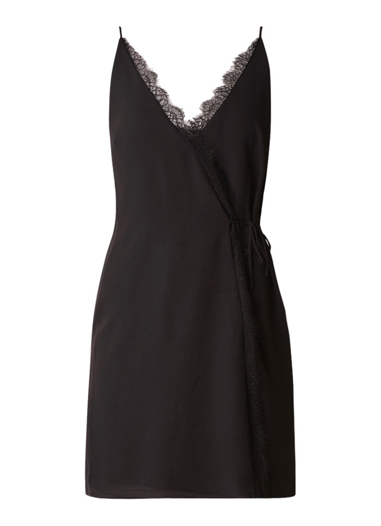 Mango Cami jurk met overslagdetail en kant zwart