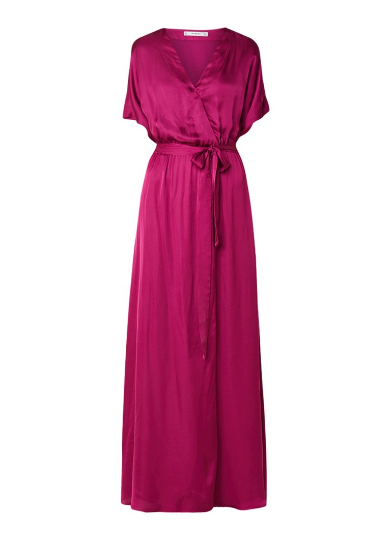 Mango Mila2 maxi-jurk van satijn met strikceintuur fuchsia