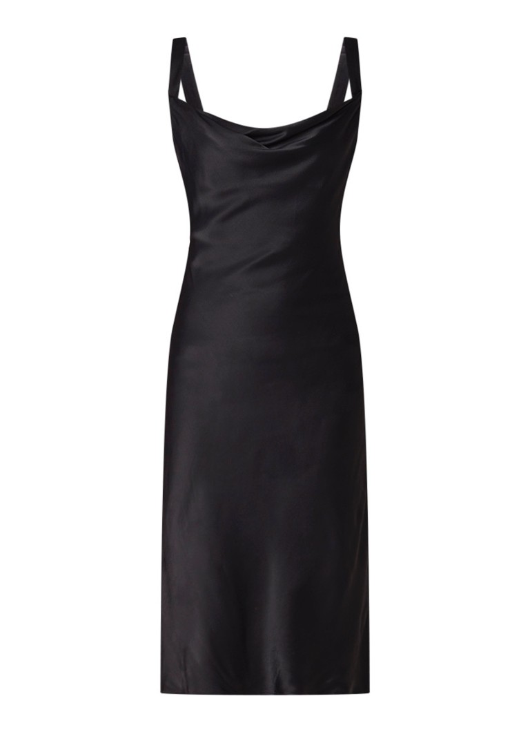 Mango Bas mouwloze jurk van satijn met watervalhals zwart
