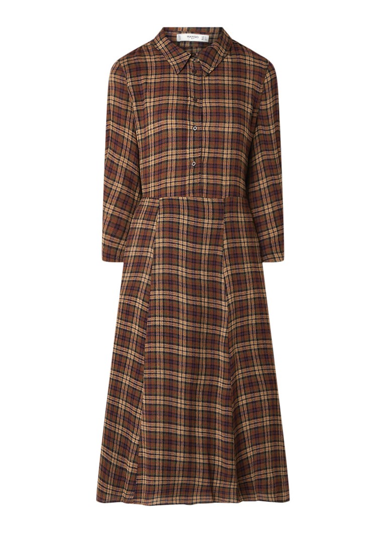 Mango Ingrid23 A-lijn blouse-jurk in wolblend donkerbruin