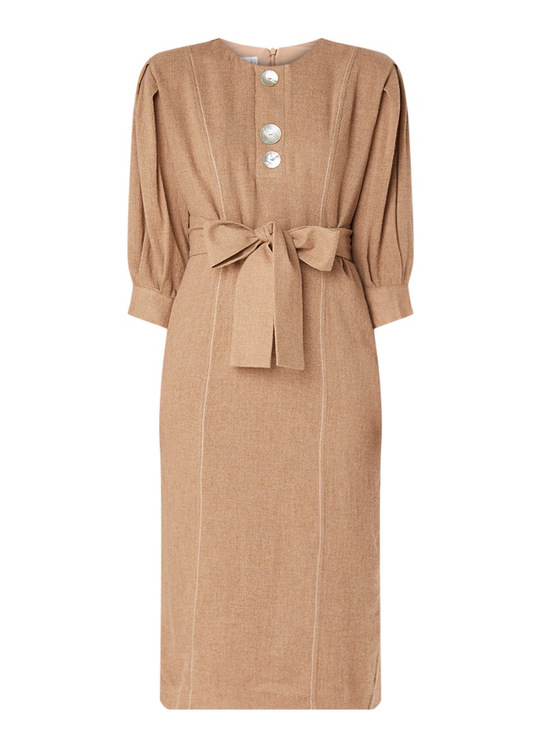 Mango Julia tuniekjurk met knoopdetails en strikceintuur camel