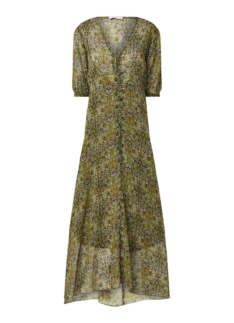 Mango Leonie maxi-jurk met V-hals en bloemendessin olijfgroen