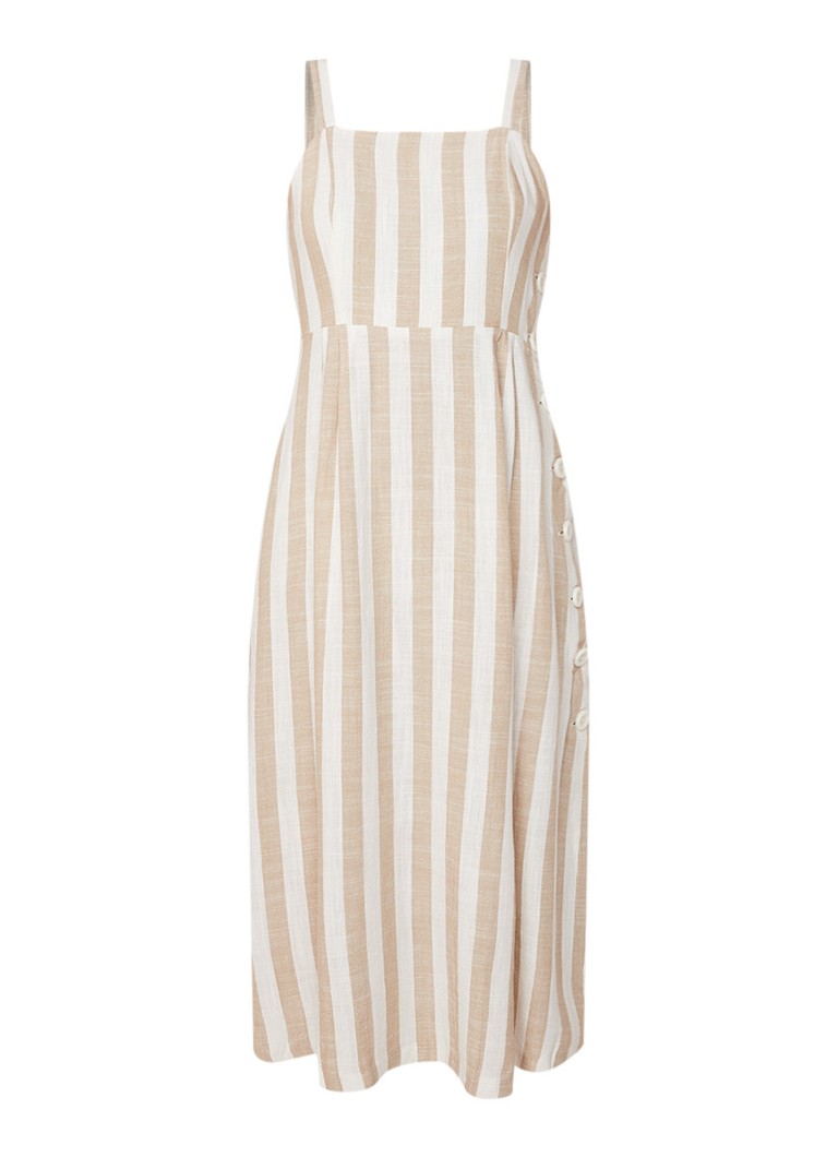 Mango Emilia midi-jurk in linnenblend met streepdessin beige