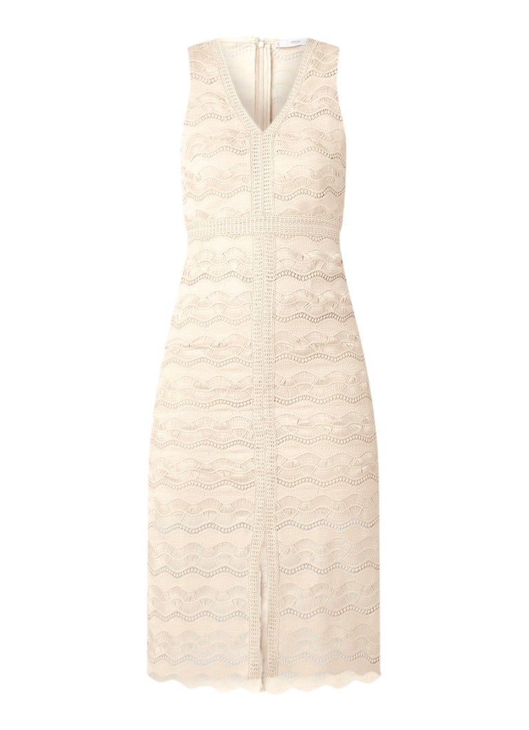 Mango Saray midi-jurk van kant met V-hals beige