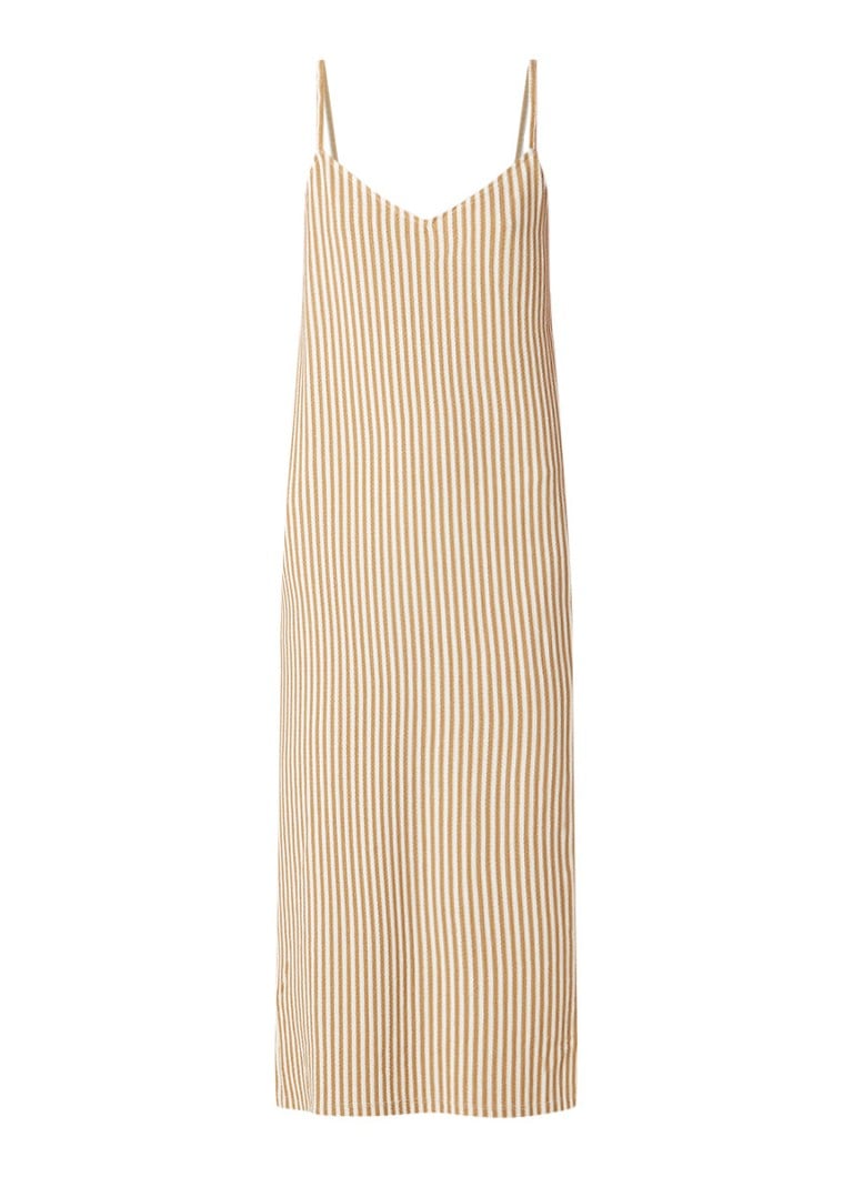 Mango Libra mouwloze midi-jurk met streepdessin beige