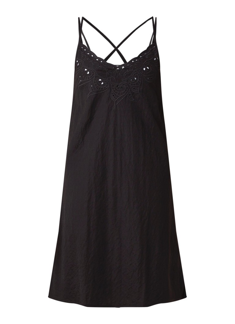 Mango Indi slip dress met gekruiste bandjes en broderie zwart