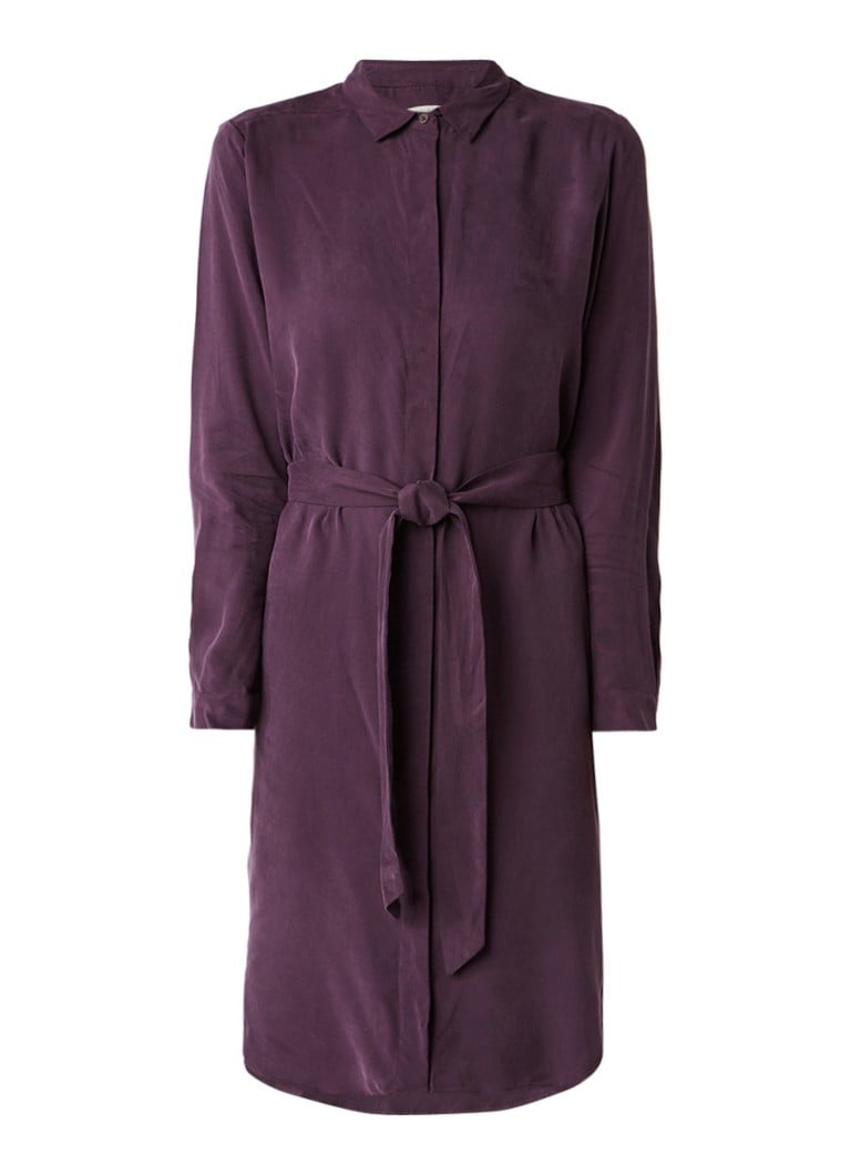 Sissy Boy Juultje blousejurk met strikceintuur en split aubergine