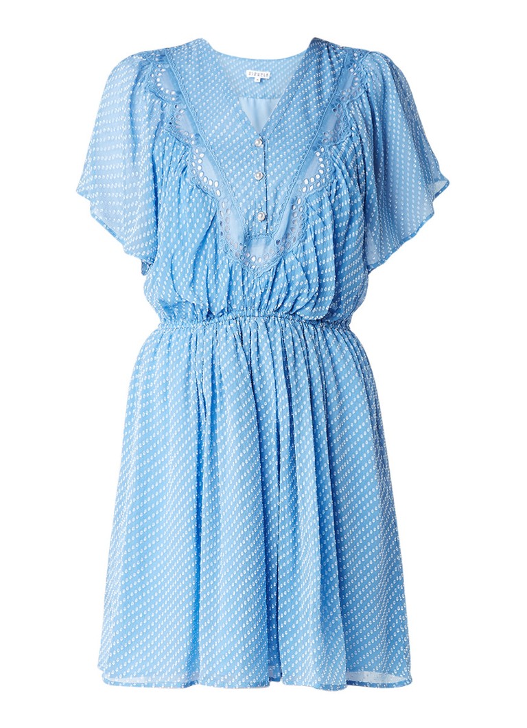 Claudie Pierlot Riri A-lijn jurk in zijdeblend met broderie en vlindermouw blauw