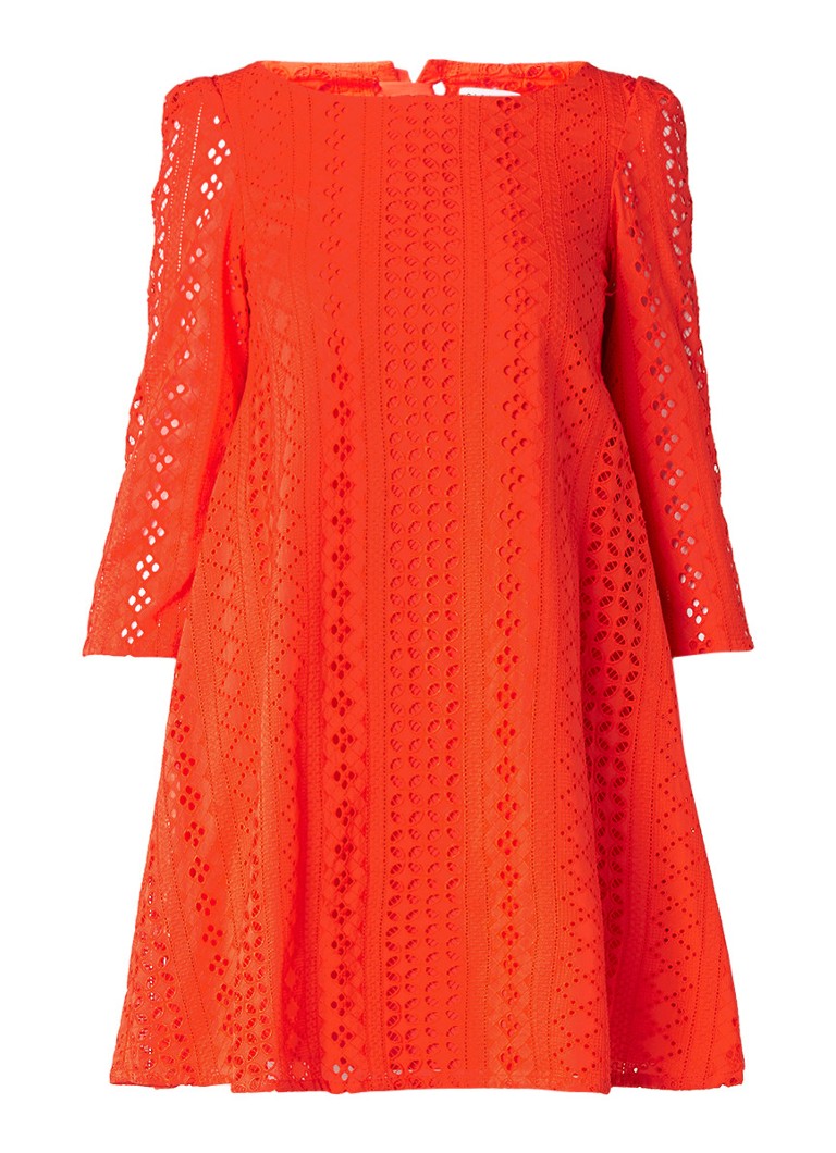 Claudie Pierlot Rififi A-lijn jurk met broderie en strikdetail oranjerood