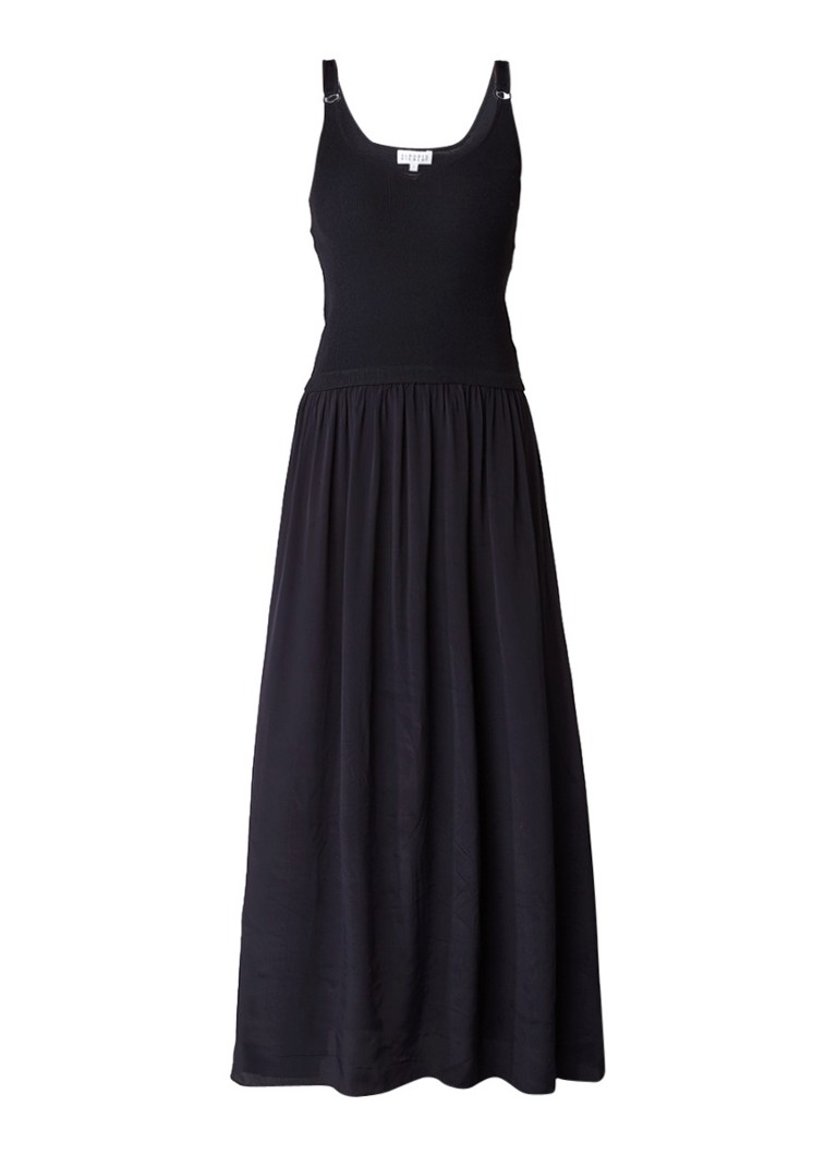 Claudie Pierlot Milan maxi-jurk in zijdeblend met V-hals donkerblauw