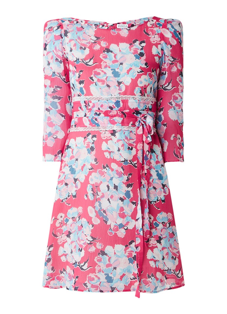 Claudie Pierlot Rififi Love jurk met tailleceintuur en bloemendessin fuchsia