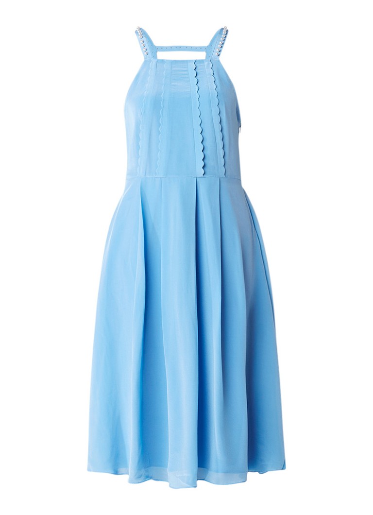Claudie Pierlot Rivoli jurk in zijdeblend met pareldetails lichtblauw