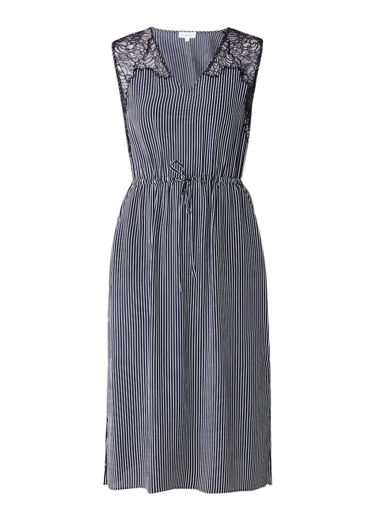 Claudie Pierlot Rare A-lijn jurk in zijdeblend met kanten details donkerblauw
