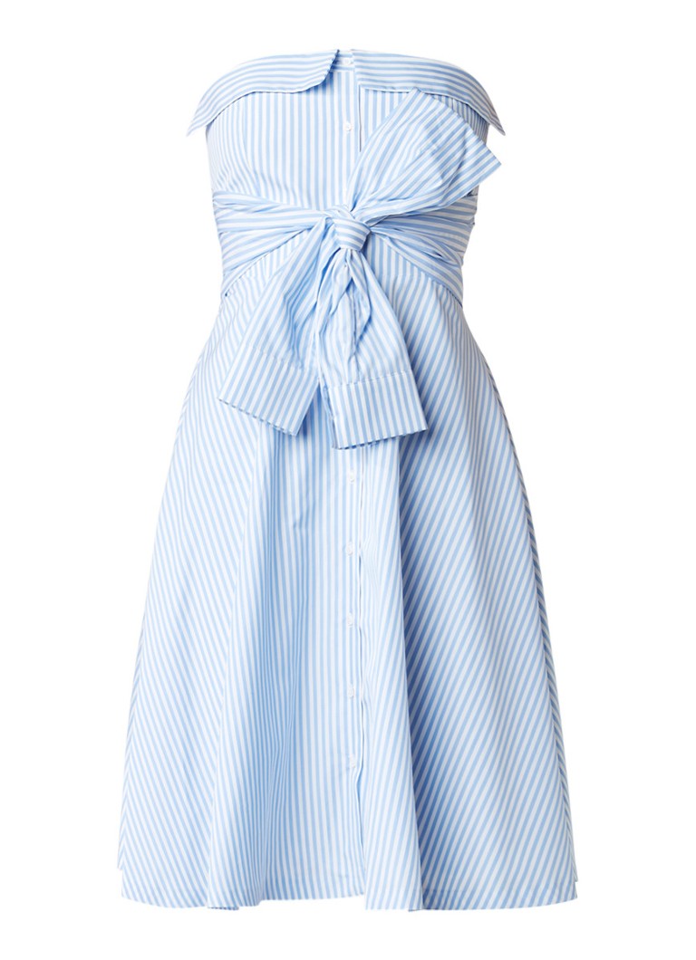 Claudie Pierlot Rina strapless A-lijn jurk met streepdessin lichtblauw