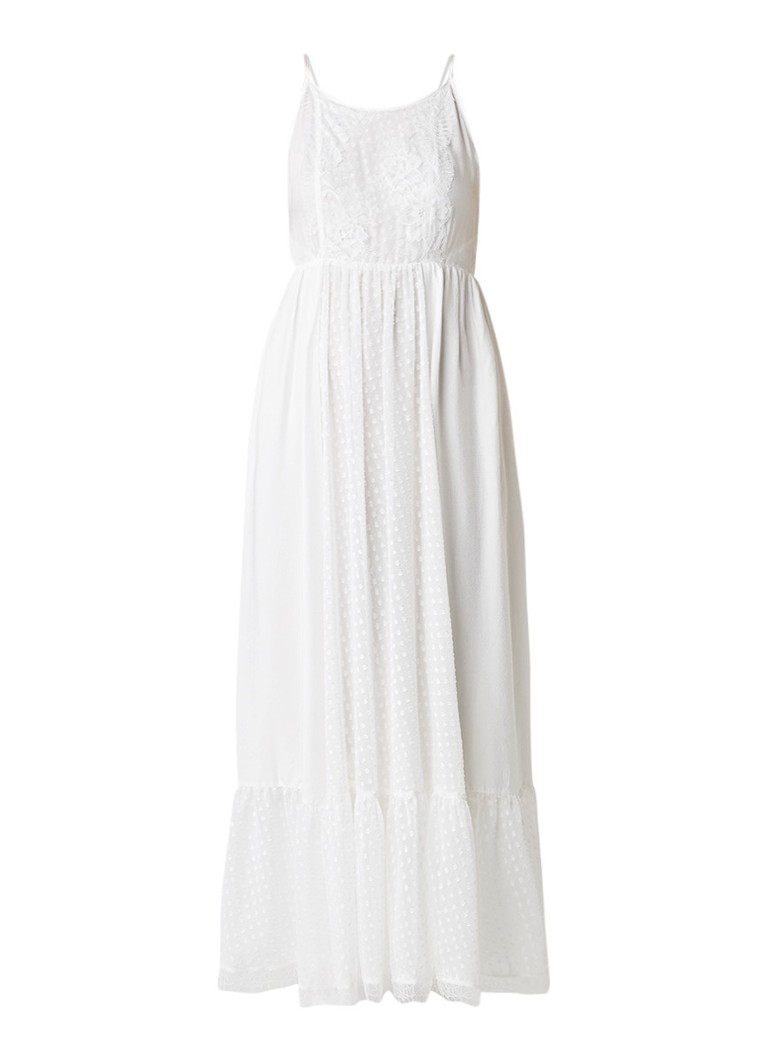 Claudie Pierlot Rosee maxi-jurk van crÃªpe met ceintuur en kant gebroken wit