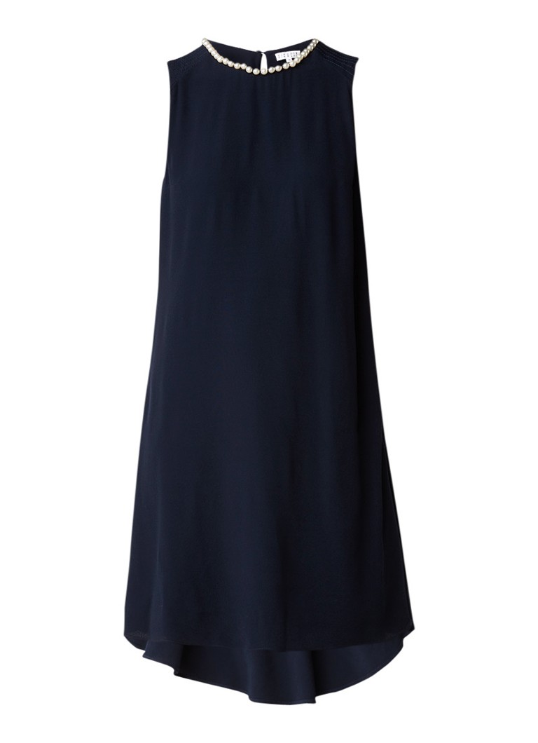 Claudie Pierlot Rayanna midi-jurk met volant en pareldecoratie donkerblauw