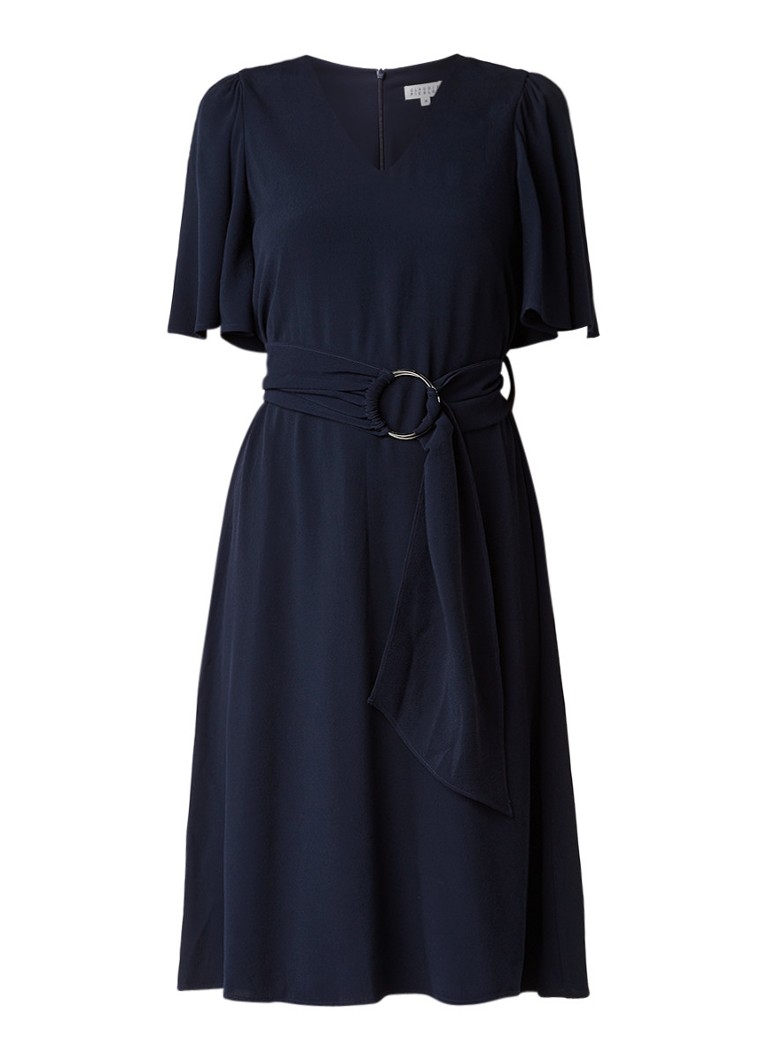 Claudie Pierlot Rajah A-lijn jurk van crêpe met ceintuur donkerblauw