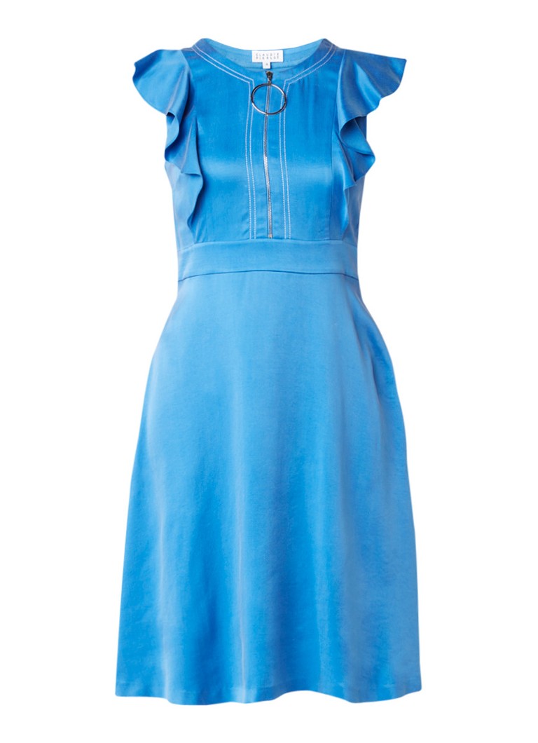 Claudie Pierlot Rivera A-lijn jurk met rits en volant turquoise