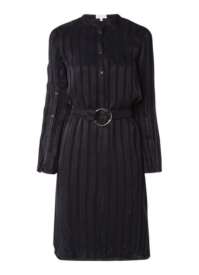 Claudie Pierlot Riga jurk met gestreept dessin en ceintuur zwart
