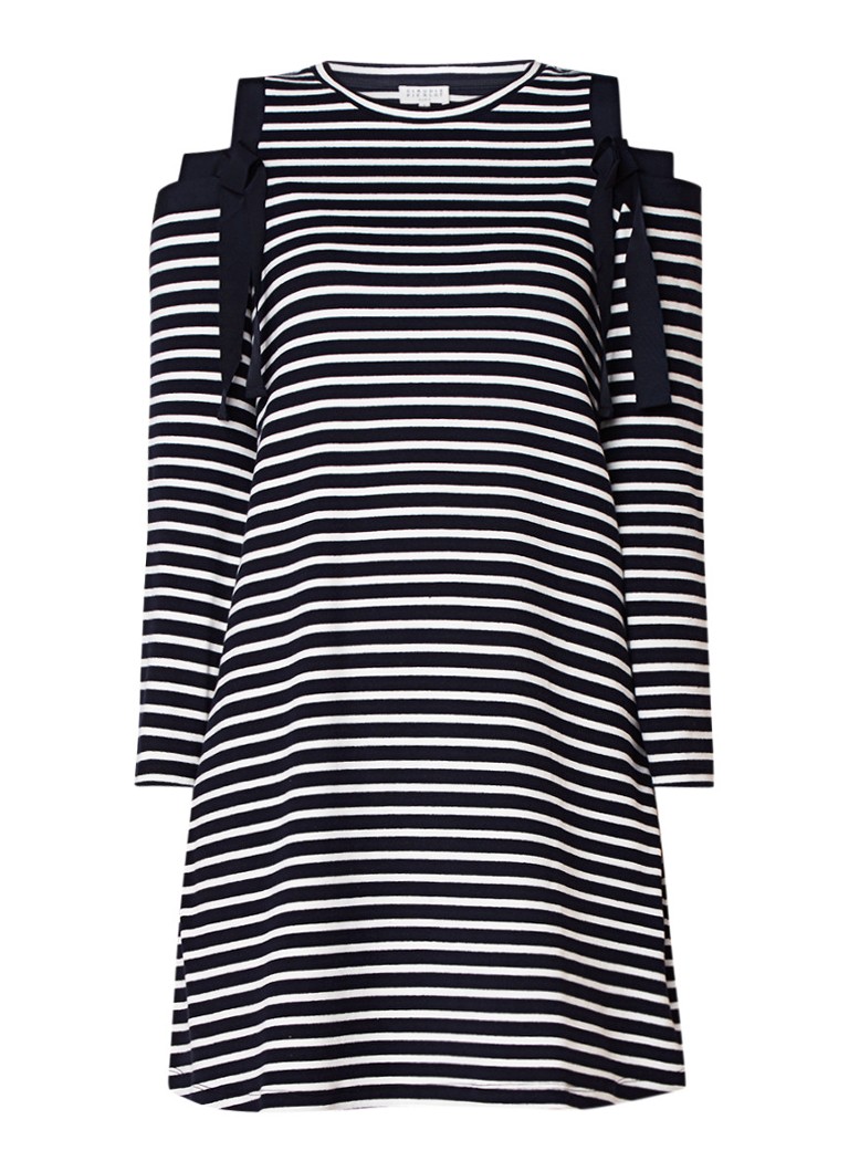 Claudie Pierlot Troop jurk van jersey met cold shoulder en streepdessin donkerblauw